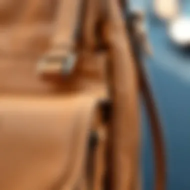 Close-up of Camel Color Bag Detailing Close-up of camel color crossbody bag detailing and texture