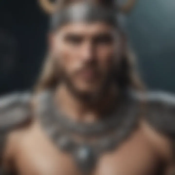 An artistic representation of a Viking warrior wearing a traditional necklace, symbolizing strength and culture.